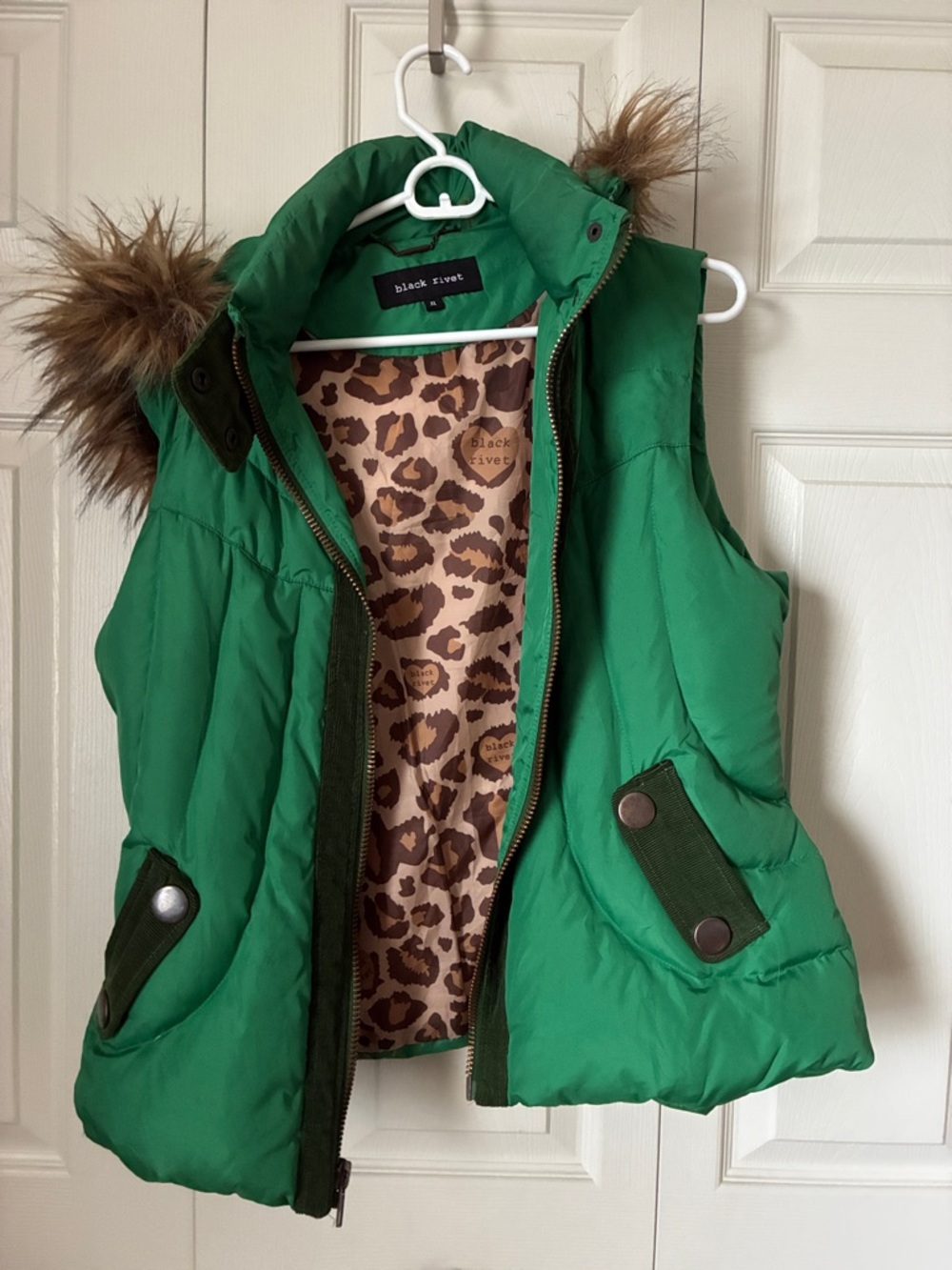 Black Rivet Girls' Bright Green Puffer Vest with Faux Fur Trim